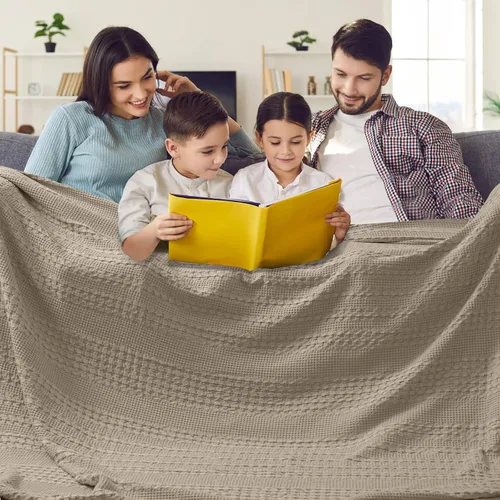 Miniatura 63 de PHF - Manta tejida de punto gofre 100% algodón, suave, ligera, transpirable, acogedora, de verano, para sofá y cama, tejida, estética, decoración