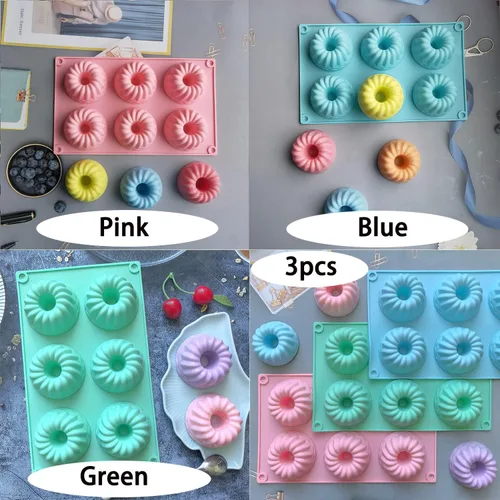 Miniatura 3 de 3 moldes de silicona para hornear, moldes antiadherentes de 6 cavidades, mini moldes de gelatina de silicona, mini moldes de pastel estriados, molde