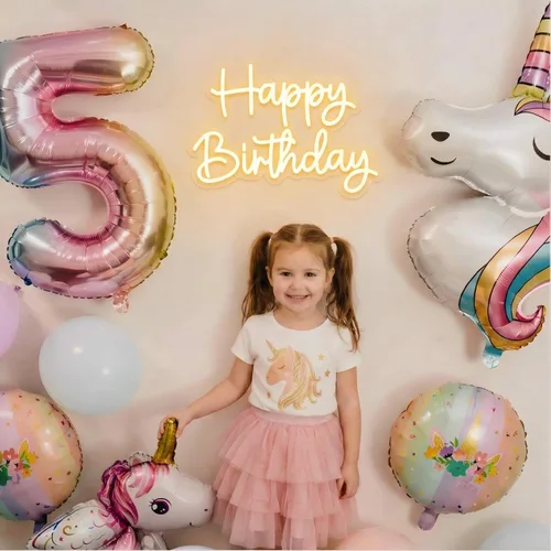 Miniatura 5 de Letrero de neón de feliz cumpleaños, letrero de luz LED de 16 x 11.5 pulgadas con 4 modos de iluminación y 5 niveles de brillo, alimentado por