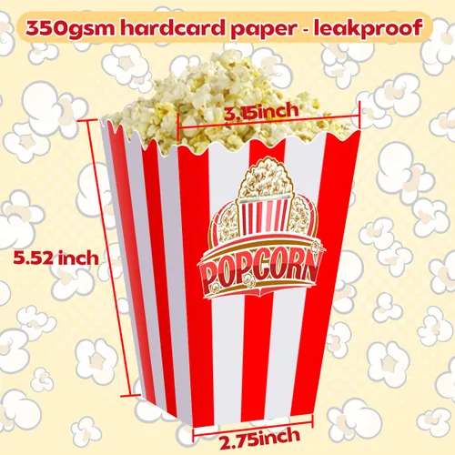 Miniatura 7 de 30 cajas clásicas para palomitas de maíz, bolsas desechables individuales a rayas rojas y blancas, contenedor para noche de cine, Halloween, Acción