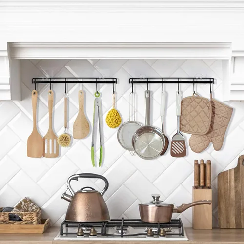 Miniatura 2 de YiZhi Paquete de 4 ganchos de pared adhesivos para riel de cocina (2 negros y 2 blancos)