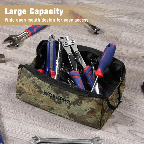 Miniatura 5 de WORKPRO Bolsa de herramientas con cremallera, bolsa de almacenamiento de herramientas resistente de 10" de boca ancha, bolsa de herramientas