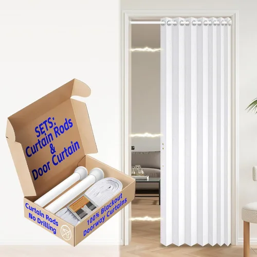 Miniatura 60 de AJAZZ Cortina de puerta magnética 100% opaca de acordeón para armario, cortina invisible para puerta interior de dormitorio, sala de estar, pasillo