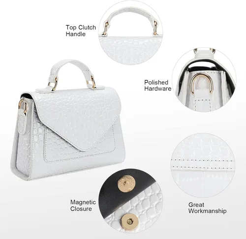Miniatura 6 de FAMYPAL Bolsos cruzados de cocodrilo para mujer, bolso pequeño de moda para teléfono, bolso de mano con asa superior para mujer