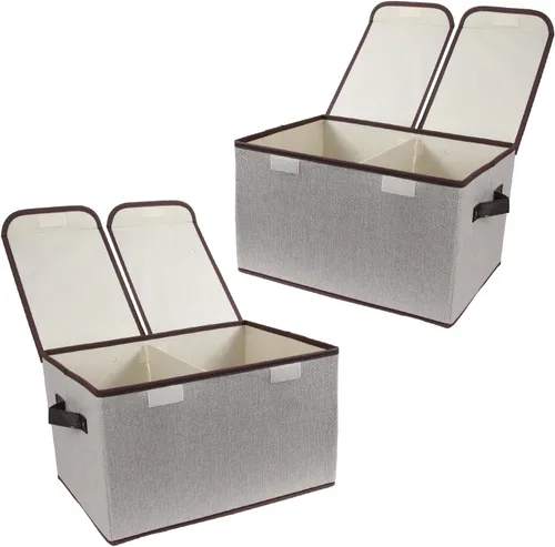 Miniatura 10 de Caja de almacenamiento plegable de tela, 16.5 x 11.8 x 9.8 pulgadas (largo x ancho x alto), con doble tapa y divisores, organizador grande