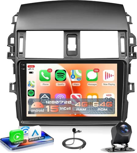 Radio de coche 2G+64G para Toyota Corolla 2009-2013, estéreo de coche Android inalámbrico Carplay, Rimoody pantalla táctil de 9 pulgadas para