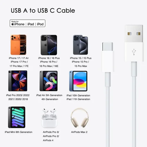 Miniatura 4 de Cable Carplay de coche para iPhone 17/16/15, cable USB A a USB C compatible con iPhone 17/16, 17Air, 17/16/15 Pro Max, 16E, 16 Plus, iPad 10ª/11