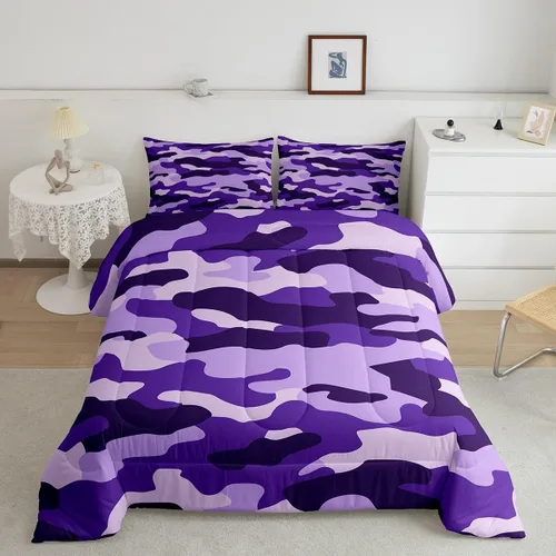 Miniatura 28 de Feelyou Juego de edredón de camuflaje naranja para niños, tamaño individual, juego de ropa de cama de camuflaje estilo militar para niños y niñas