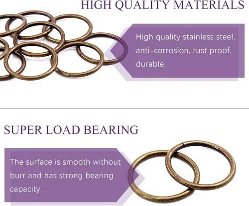 Miniatura 3 de Swpeet 60 anillos de metal multiusos de bronce resistentes de 3/2 pulgadas a 1.496 in para bolsas de hardware, anillos de mano, accesorios