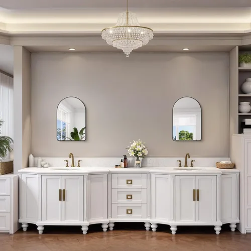 Miniatura 4 de FORBATH Espejo de baño arqueado de 16 x 24 pulgadas, espejo de baño negro montado en la pared, moderno marco de aleación de aluminio, espejo de arco