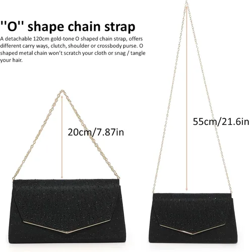 Miniatura 5 de DETARA Bolsos de noche para mujer, con lentejuelas con purpurina, monederos de mano para mujer, de cristal brillante, falp, formal, boda, fiesta
