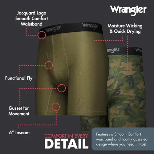 Miniatura 4 de Wrangler Calzoncillos tipo bóxer elásticos de malla de secado rápido para hombre, paquete de 6