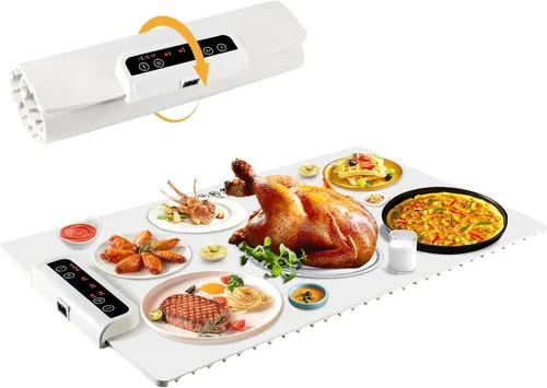 Esterilla de calentamiento de alimentos - Esterilla de calentamiento plegable para alimentos con control de temperatura ajustable, función de tiempo