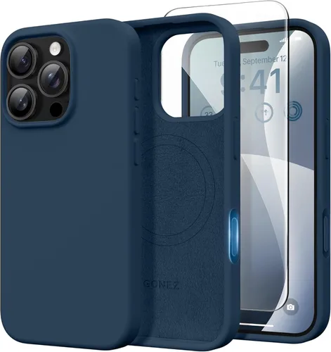 Miniatura 142 de GONEZ Funda de silicona para iPhone 14 Pro Max, compatible con MagSafe, con protector de pantalla + protector de lente de cámara, silicona líquida a