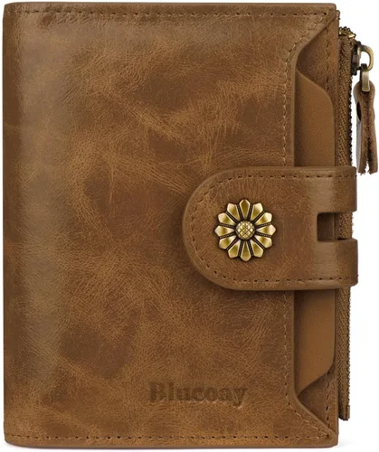 Miniatura 25 de Billetera para mujeres, billetera de cuero plegable de dos pliegues para mujeres con bloqueo RFID, compacta, tarjetero pequeño con ventana
