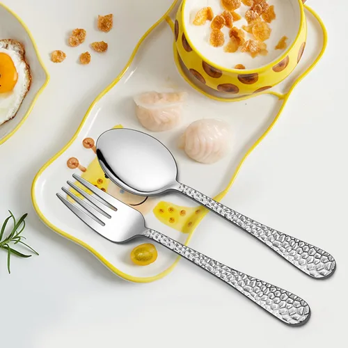 Miniatura 4 de LIANYU Juego de cubiertos para niños de 10 piezas, incluye 5 cucharas para niños, 5 tenedores para niños, utensilios de acero inoxidable para niños
