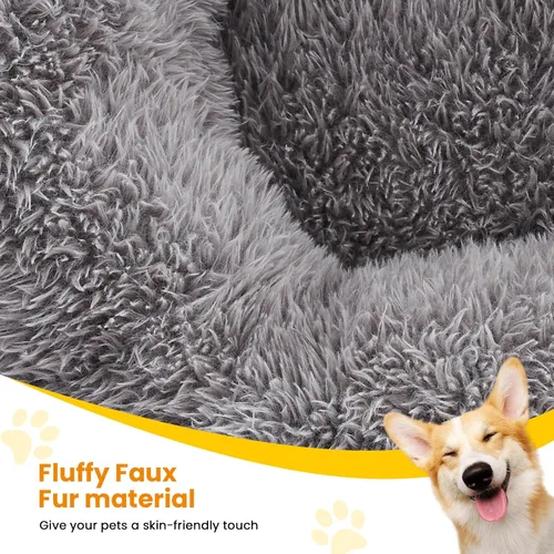 Miniatura 3 de Camas calmantes para perros grandes, cama para perros de dona acogedora de piel sintética, almohada redonda y esponjosa, cama lavable para perros