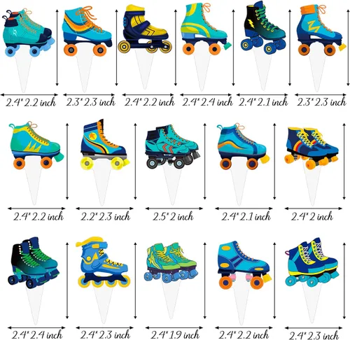 Miniatura 5 de 48 piezas de decoración para cupcakes de patinaje sobre ruedas, decoraciones de fiesta de cumpleaños para niños, temática de patinaje azul