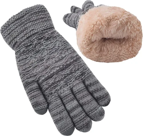 Miniatura 7 de Guantes de invierno cálidos para pantalla táctil para mujer, guantes térmicos de punto de lana con forro polar para clima frío