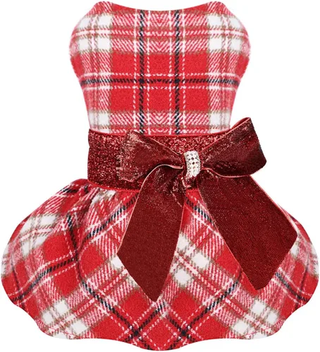 Miniatura 10 de Suéteres para perros pequeños y niñas, vestido suéter, dobladillo a cuadros, cuello alto, ropa mullida para mujer, abrigo cálido para mascotas, ropa