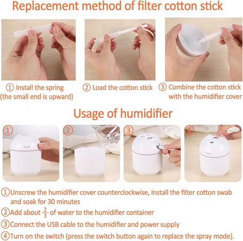 Miniatura 3 de Humidificador pequeño humidificador de aire de niebla fría, funcionamiento silencioso, apagado automático, mini humidificador con luz LED