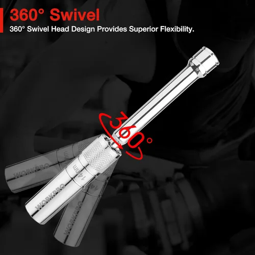 Miniatura 4 de WORKPRO 3 piezas 14 mm llave de bujía, llave magnética giratoria de pared delgada con extensiones de 6 y 10 pulgadas, accionamiento de 3/8 pulgadas