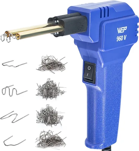 Kit de soldador de plástico WEP 960-V 110V con luces LED con 200 grapas calientes y alicates para soldadura de plástico de parachoques de coche, Azul