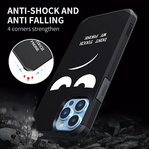 Miniatura 6 de Funda para iPhone 13 Pro, bonita funda [Don't Touch My Phone] a prueba de golpes de doble capa resistente de silicona protectora de plástico