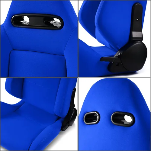 Miniatura 3 de Par de asientos de carreras reclinables clásicos universales de tela azul liso