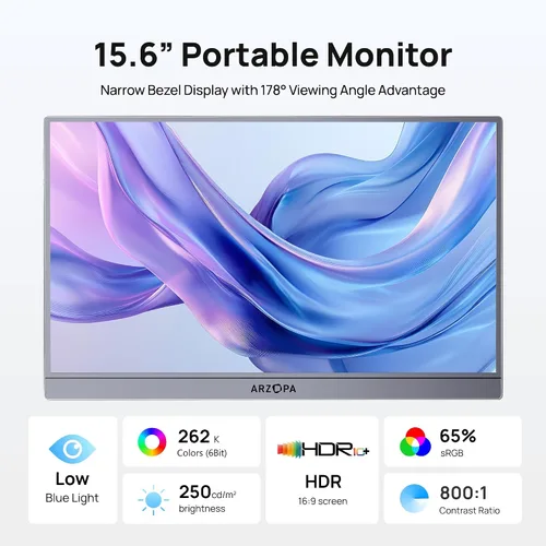 Miniatura 2 de ARZOPA Monitor portátil de 15.6 pulgadas FHD 1080P – Monitor portátil ultradelgado para laptop con soporte – Pantalla IPS para PC, MAC, teléfono
