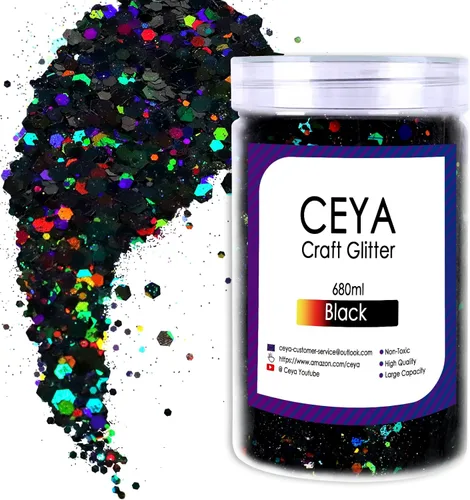 Miniatura 32 de Ceya Brillantina gruesa holográfica, 1 libra/16 onzas, oro diamante a granel, purpurina mixta gruesa y fina embotellada con lentejuelas metálicas