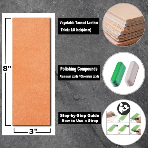 Miniatura 2 de Leather Honing Strop 3 pulgadas por 8 pulgadas con 2 onzas, afilado para cuero Color Verde y Blanco compuesto