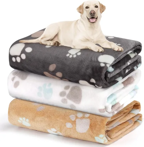 Miniatura 20 de Manta Suave para Perros para Perros Grandes - Manta Mullida para Mascotas para Gatos y Cachorros, Manta Reversible con Diseño de Huellas de Pata gris