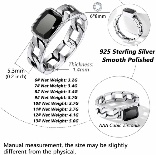 Miniatura 6 de Silvora Anillo de cadena de eslabones cubanos con circonita de plata de ley, regalo de compromiso de boda con embalaje delicado
