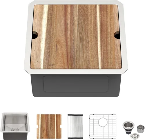Miniatura 41 de Kichae fregadero de cocina bajo encimera de 32 pulgadas, de un solo tazón, de acero inoxidable, calibre 16, de esquina redonda, hecho a mano