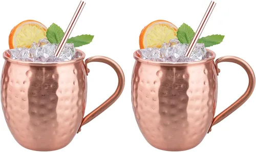 Miniatura 9 de TJ Moscow Mule - Juego de 2 tazas de cobre 100% puro de 14 onzas, tazas de cobre hechas a mano, resistentes al deslustre, regalo para bebidas frías