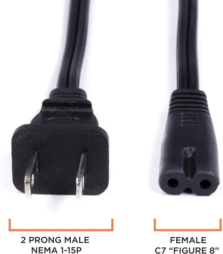 Miniatura 4 de Figura 8 Cable de alimentación (2 clavijas) con núcleo de alambre de cobre, no polarizado para satélite, CATV, sistemas de juego y más – NEMA 1-15P
