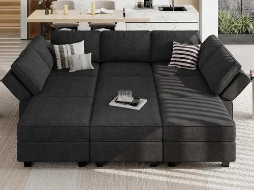 Miniatura 20 de Belffin - Sofá seccional modular con cama oculta, sofá seccional convertible para sala de estar. Sofá color gris claro