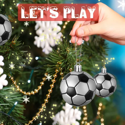 Miniatura 3 de Leitee 18 Piezas Pelotas de Fútbol de Plástico Navideñas de 2.36 Pulgadas Adornos para Árbol de Navidad con Asa para Colgar Adornos Decorativos