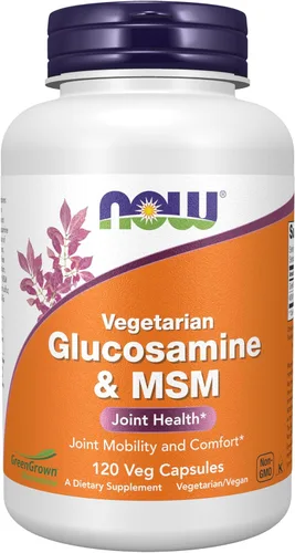 NOW Foods Suplementos, Glucosamina y MSM (GreenGrown® Glucosamina), Vegetarianos, 120 Cápsulas Vegetarianas
