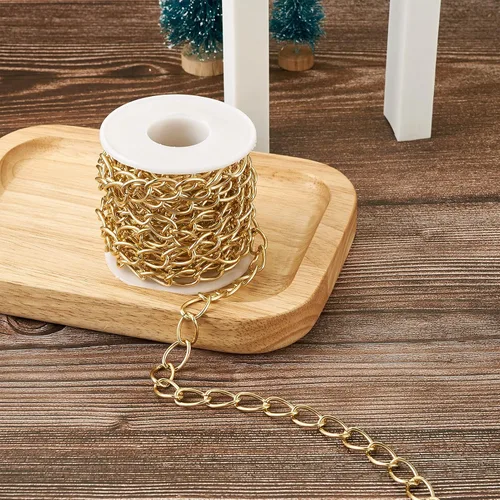 Miniatura 7 de FASHEWELRY Cadena de eslabones de aluminio de 16.4 pies sin soldar, rollo de cadenas de eslabones dorados con carrete para hacer collares, joyas
