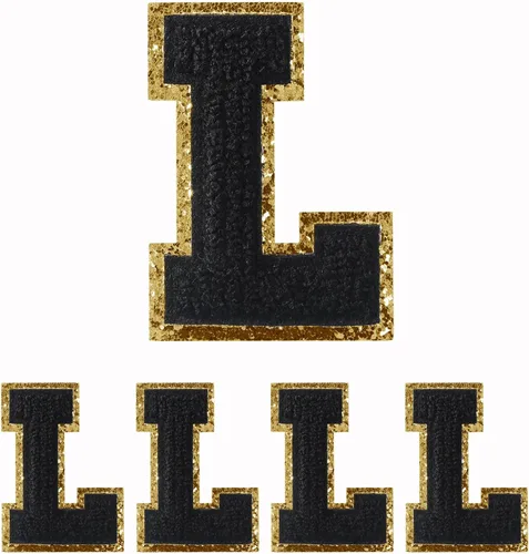 Miniatura 38 de 4 PCS Parches de Letras de Felpilla Negra, Letras Bordadas por Transferencia de Calor, Parches con Purpurina, Parches de Letras Universitarias