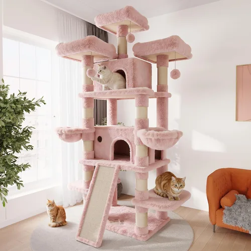 Miniatura 10 de SHA CERLIN Árbol para gatos de 68 pulgadas, de varios niveles, torre grande para gatitos grandes/torre para gatos con condominio/acogedoras perchas