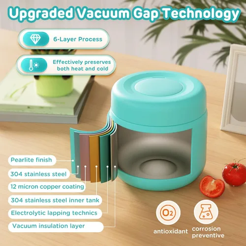 Miniatura 2 de JSCARES Tarros aislados de alimentos para niños de 12 onzas para comida caliente, boca ancha, termo de comida térmica, contenedor térmico de Azul
