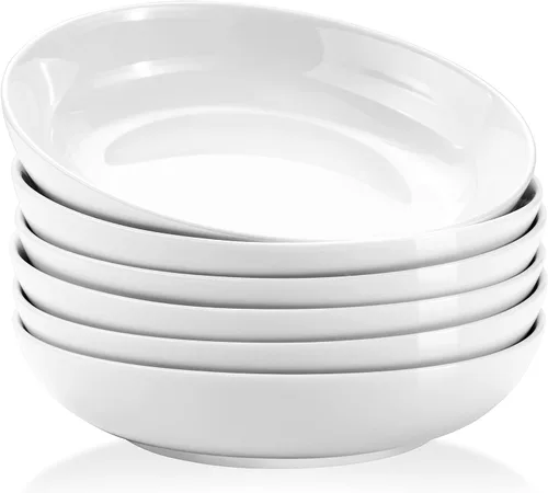 Tazones para pasta, cuencos de sopa de ensalada blanca de 22 onzas, cuencos grandes para pasta, platos de pasta de porcelana, cuencos anchos y poco