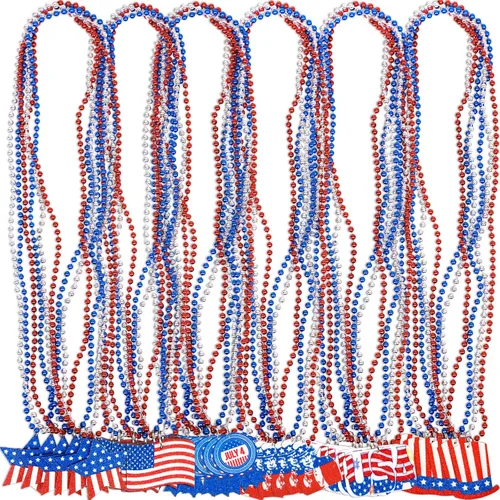 36 collares del 4/4 de julio: accesorios patrióticos a granel para fiestas del Día de los Caídos, decoraciones de decoración, sombreros de estrella