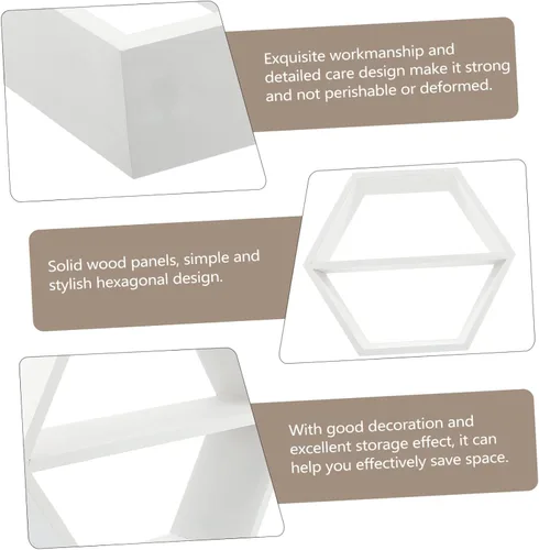 Miniatura 7 de IMIKEYA Estante de madera montado en la pared pequeño organizador de mesita de noche almacenamiento maceta soporte diseño hexagonal 1pc
