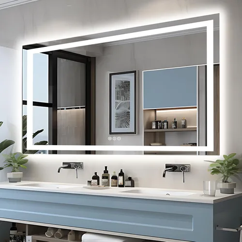 Miniatura 54 de EchosLife Espejos de baño LED de 20 x 28 pulgadas para pared, marco de aluminio negro (frontal y retroiluminado), espejo de tocador antivaho