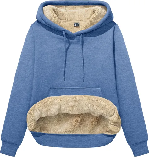 Miniatura 67 de MAGCOMSEN Sudaderas con capucha para mujer, con forro de sherpa, de vellón, para invierno, cálido, pesado, de algodón, con bolsillo