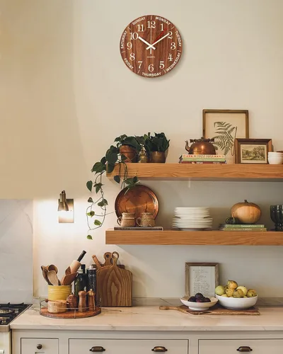 Miniatura 3 de BEW Reloj de día de la semana para personas mayores, pequeños relojes de pared que funcionan con pilas, silencioso, sin tictac, reloj analógico